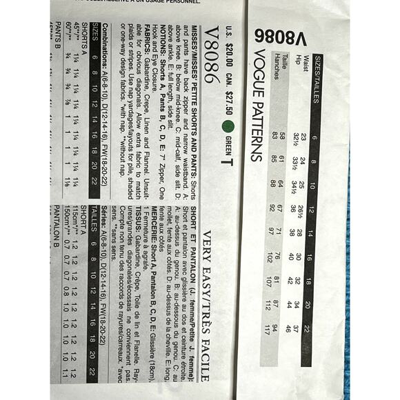 Vogue Pattern 8086 shorts pants capri size 12 14 16 - Picture 4 of 8